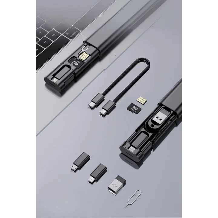 Mey İthalat®  Cep Tipi 60W Bas Aç Type-C,İphone Şarj,Micro USB Hızlı Şarj Data Kablo Seti