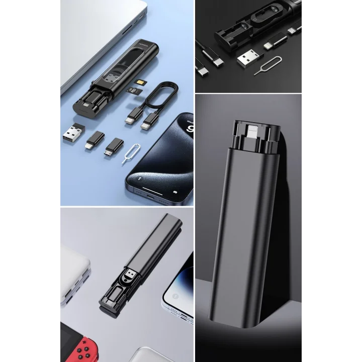 Mey İthalat®  Cep Tipi 60W Bas Aç Type-C,İphone Şarj,Micro USB Hızlı Şarj Data Kablo Seti