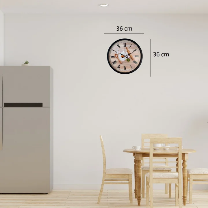 Mey İthalat® Chef Kitchen Siyah 36 Cm Dekoratif Duvar Saati