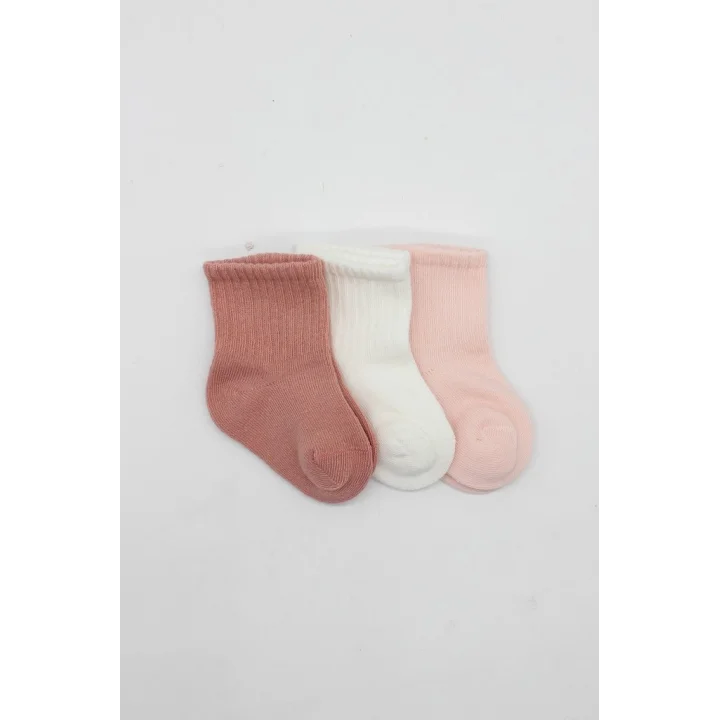 Mey İthalat® Cherry Girl 3lü Penye Soket Çorap 10138 Pudra