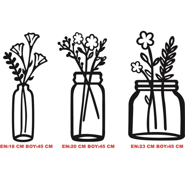 Mey İthalat® Çiçekli Kavanozlar – Ahşap Mutfak Duvar Dekoru (3’lü Set)