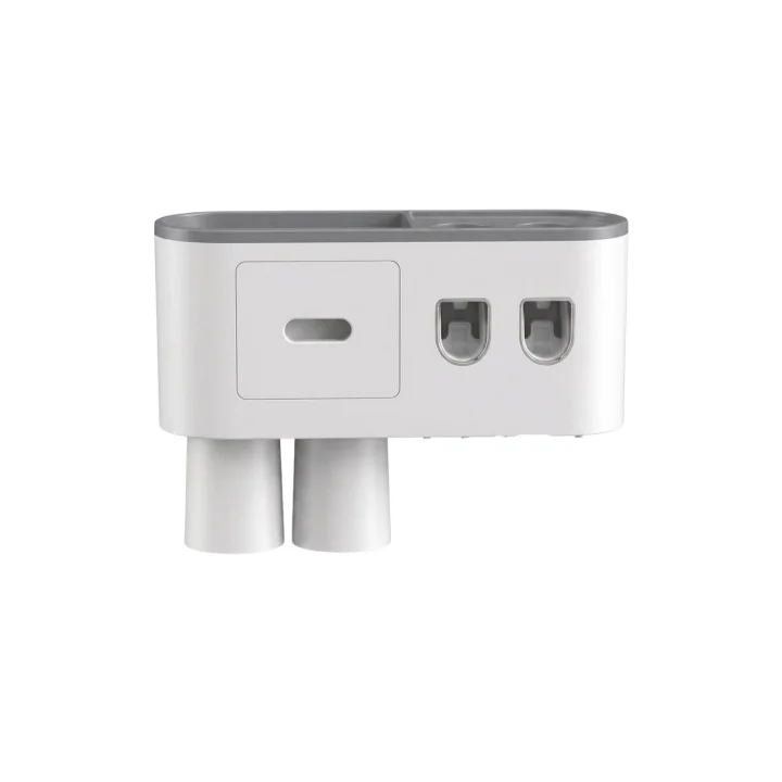 Mey İthalat® Çift Dispenserli Diş Macunu Sıkacağı 6 Fırçalık Bardaklı Banyo Organizer