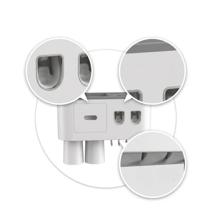 Mey İthalat® Çift Dispenserli Diş Macunu Sıkacağı 6 Fırçalık Bardaklı Banyo Organizer