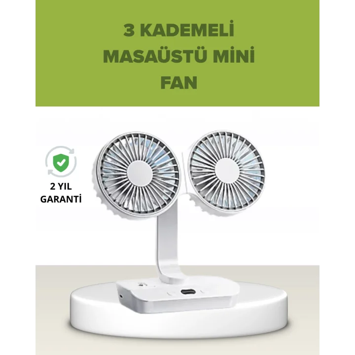Mey İthalat® Çift Kafalı Masaüstü ve Duvar Tipi Sessiz USB Şarjlı Fan