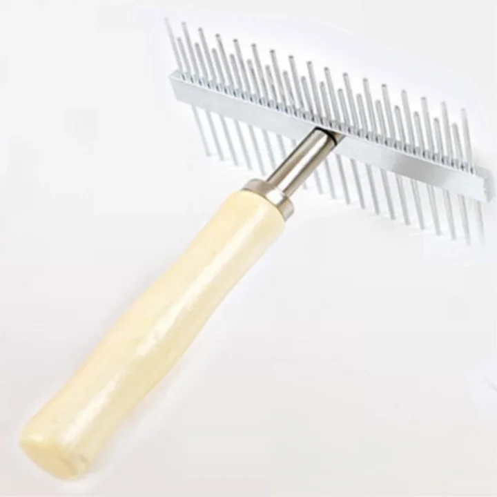 Mey İthalat®  Çift Taraflı Ahşap Saplı Ergonomik Evcil Hayvan Fırçası Tarağı