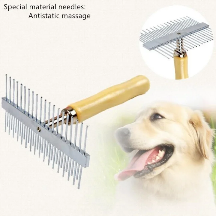 Mey İthalat®  Çift Taraflı Ahşap Saplı Ergonomik Evcil Hayvan Fırçası Tarağı