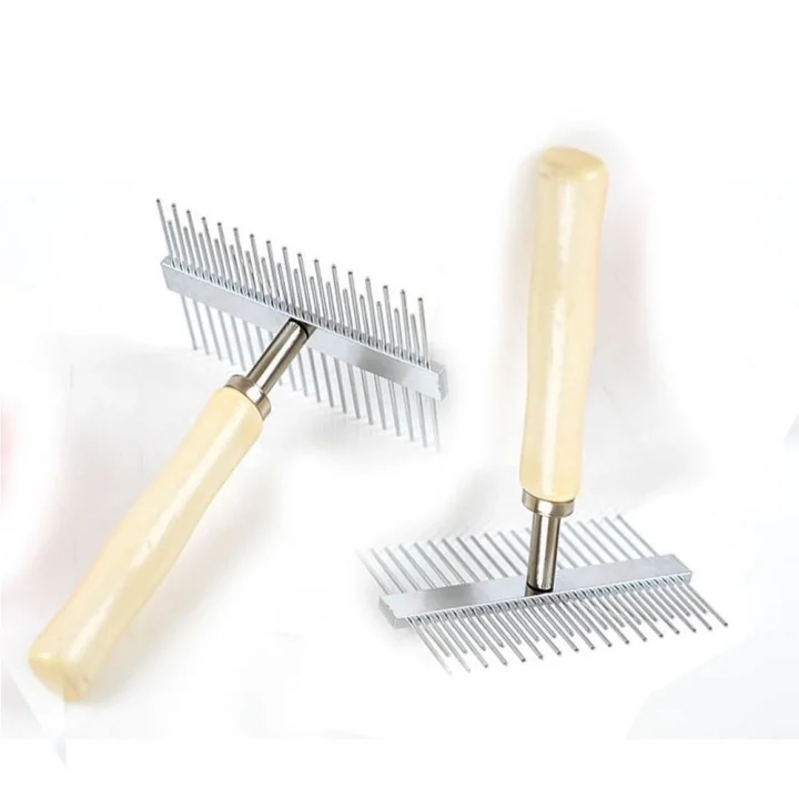 Mey İthalat®  Çift Taraflı Ahşap Saplı Ergonomik Evcil Hayvan Fırçası Tarağı