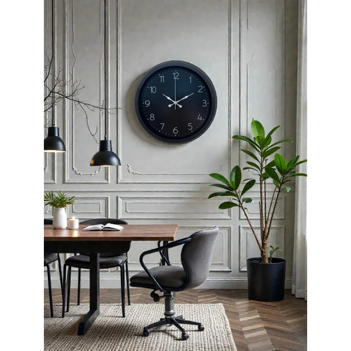 Mey İthalat® Classic Black Zarif 40 cm Metal Duvar Saati