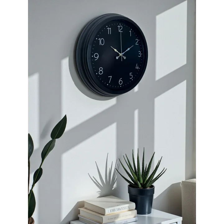 Mey İthalat® Classic Black Zarif 40 cm Metal Duvar Saati