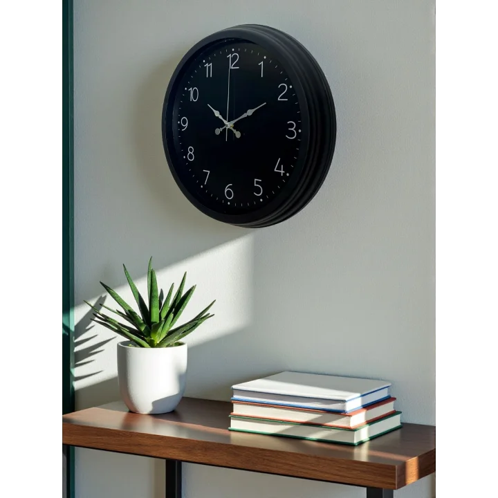 Mey İthalat® Classic Black Zarif 40 cm Metal Duvar Saati