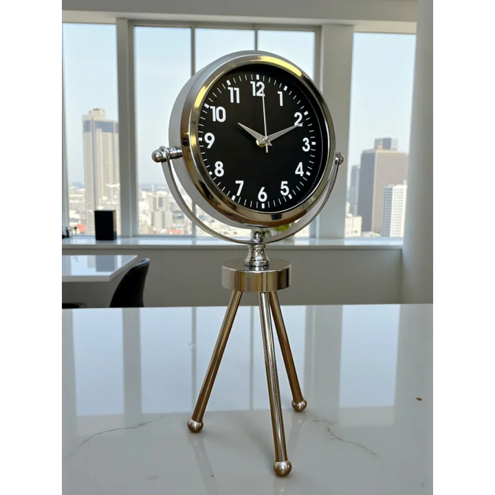Mey İthalat®  Classic Tasarım Üç Ayaklı Metal Masa Saati
