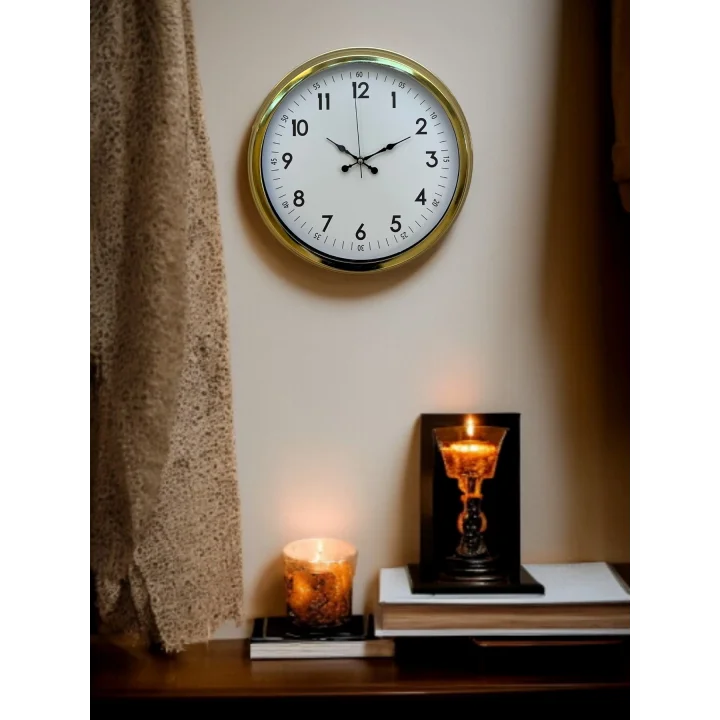 Mey İthalat® Classic White Gold 40 Cm Metal Duvar Saati