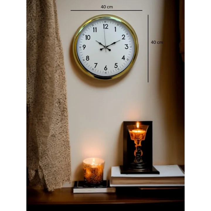 Mey İthalat® Classic White Gold 40 Cm Metal Duvar Saati