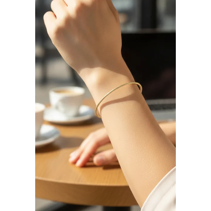 Mey İthalat® CM Gold Renk Simli Model 65 mm Bilezik