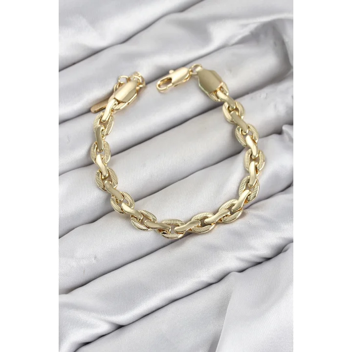 Mey İthalat® CM Kalın Zincir Model Gold Renk Pirinç Kadın Bileklik