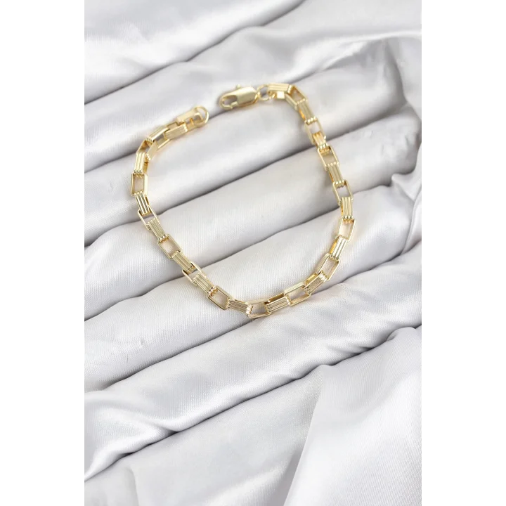 Mey İthalat® CM Kare Halka Model Gold Renk Pirinç Kadın Bileklik