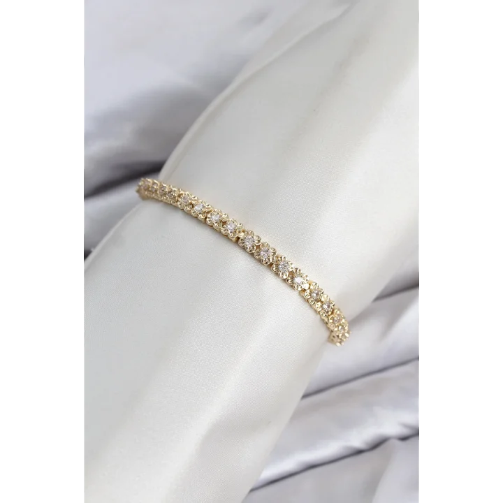 Mey İthalat® CM Model Zirkon Taşlı VIP Seri Gold Renk Pirinç Kadın Bileklik