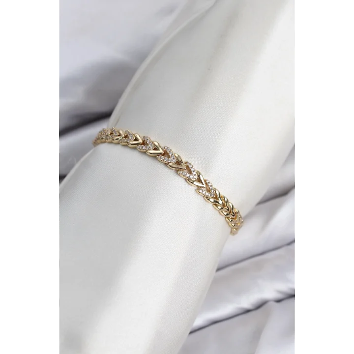 Mey İthalat® CM Model Zirkon Taşlı VIP Seri Gold Renk Pirinç Kadın Bileklik