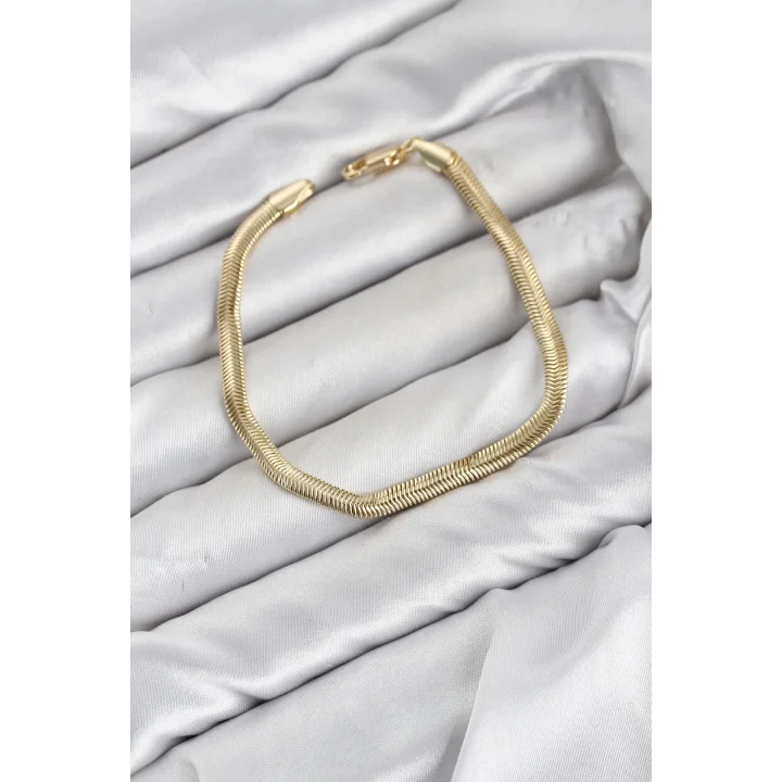 Mey İthalat® CM Yassı Yılan Zincir Model Gold Renk Pirinç Kadın Bileklik