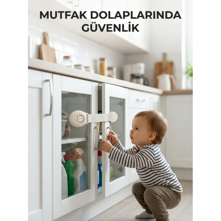 Mey İthalat® Çocuk Güvenlik Dolap ve Çekmece Kilidi Güçlü Yapışkanlı Emniyet Kilidi