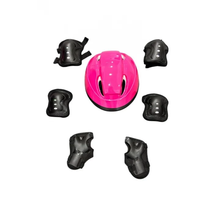 Mey İthalat® Çocuk Kaskı Ve Dizlik, Dirseklik Eldiven Set Pembe/siyah