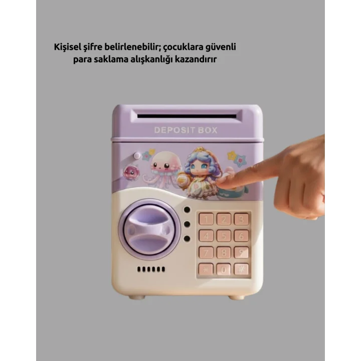 Mey İthalat® Çocuklar İçin Elektronik Şifreli Para Biriktirme Kumbarası Mor