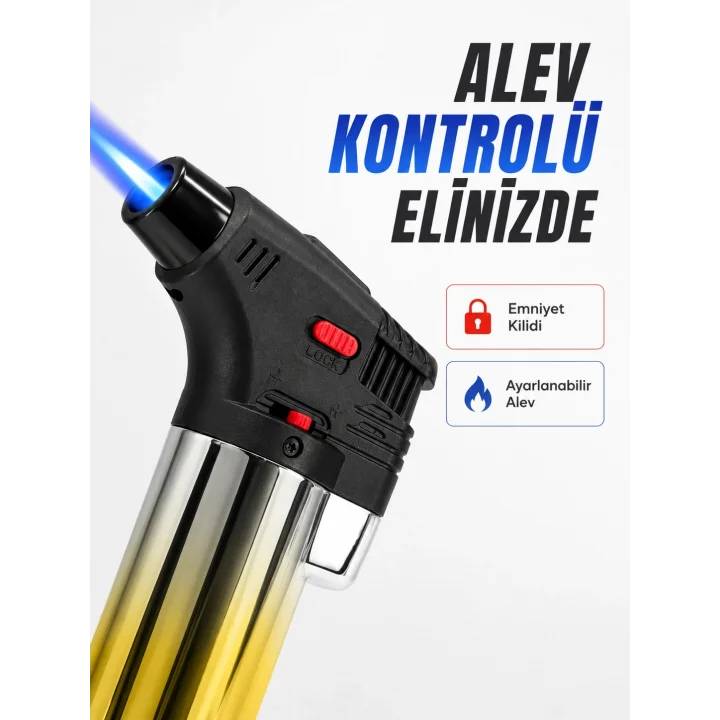 Mey İthalat® Çok Amaçlı Jet Alev Çakmak Kamp Mutfak ve Puro Kullanımına Uygun
