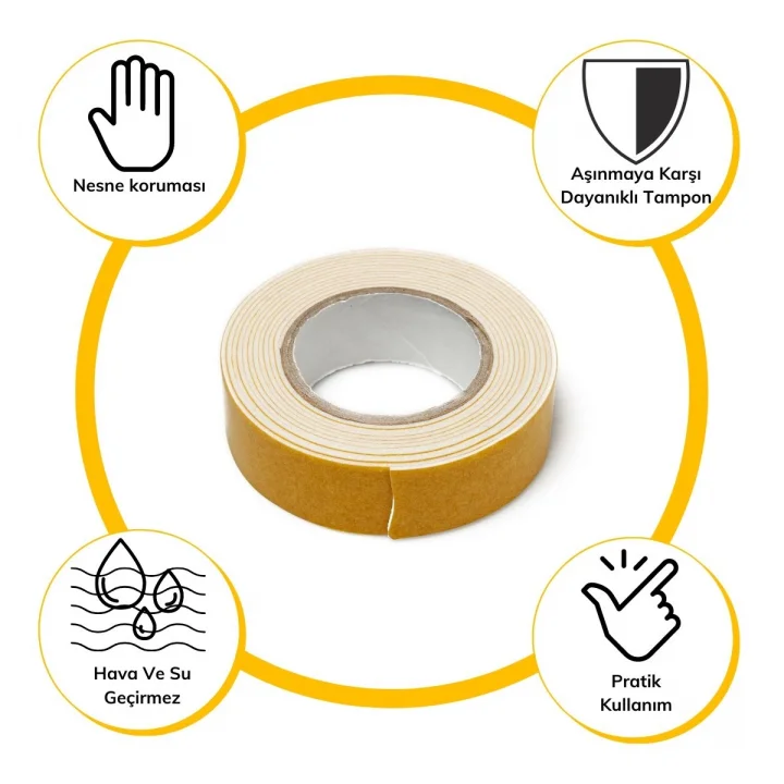 Mey İthalat®  Çok Amaçlı Tüm Yüzeylerde Kullanıma Uygun Beyaz Çift Taraflı Köpük Sünger Montaj Bant