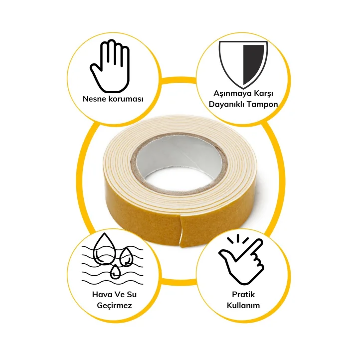 Mey İthalat®  Çok Amaçlı Tüm Yüzeylerde Kullanıma Uygun Beyaz Çift Taraflı Köpük Sünger Montaj Bant