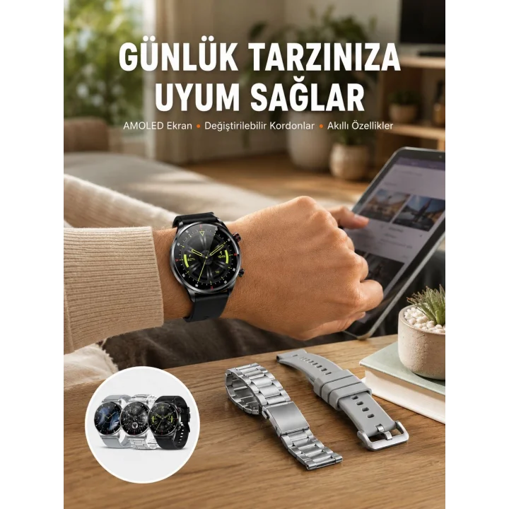 Mey İthalat® Çok Fonksiyonlu Akıllı Saat Bluetooth Bağlantılı Çağrı Cevaplayabilen Uzun Pil Ömrü Yeni Nesil