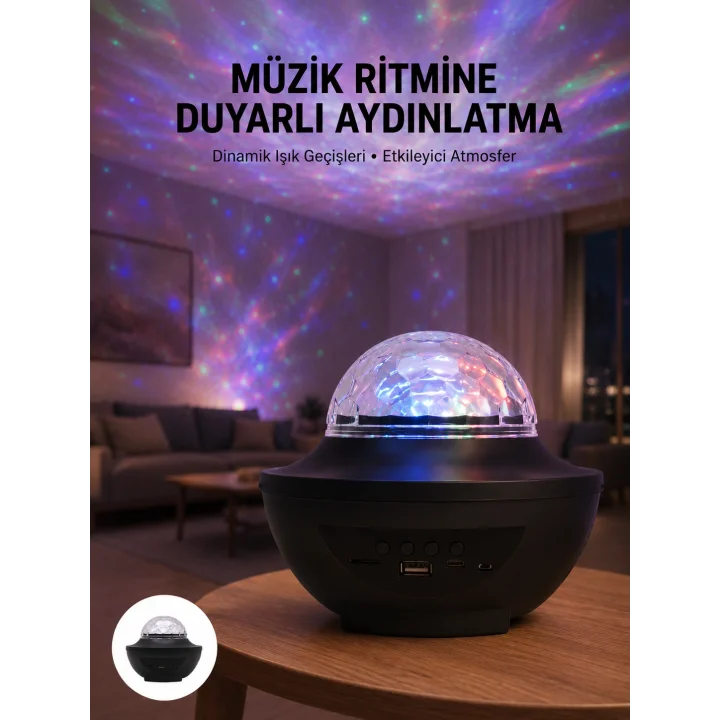 Mey İthalat® Çok Renkli Projektör Lamba Disko Topu Gece Lambası Kablosuz