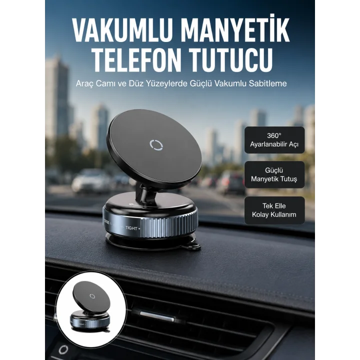 Mey İthalat® Çok Yönlü Döner Başlıklı Vakumlu Araç Telefon Standı – Sert Yollarda Stabil Kullanım Yeni Nesil