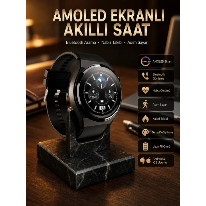 Mey İthalat® Çoklu Kordon Hediyeli Akıllı Saat Çağrı Cevaplama Müzik Dinleme Dokunmatik Ekran