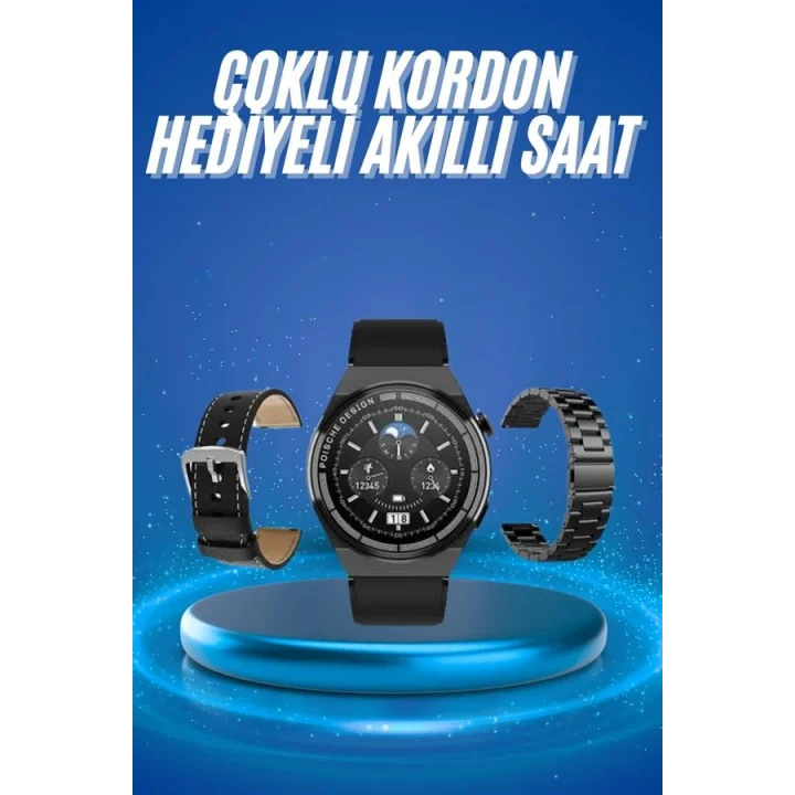 Mey İthalat® Çoklu Kordon Hediyeli Akıllı Saat Çağrı Cevaplama Müzik Dinleme Dokunmatik Ekran