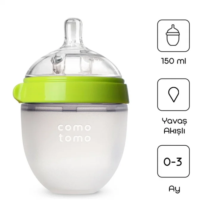 Mey İthalat® Comotomo Antikolik Silikon Biberon 150 ml 0-3 Ay Yeşil