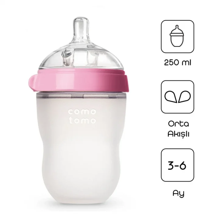 Mey İthalat® Comotomo Antikolik Silikon Biberon 250 ml 3-6 Ay Pembe