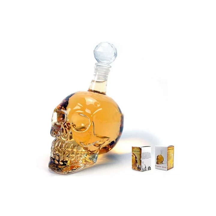 Mey İthalat® Crystal Head Kuru Kafa Cam Şişe  Hediyelik Sürahi (350 ML)