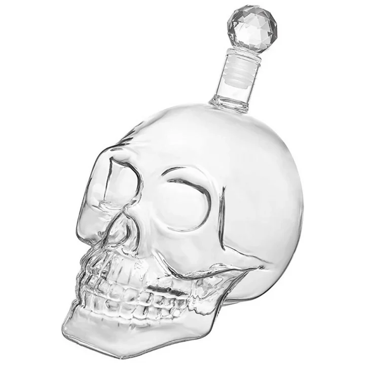 Mey İthalat® Crystal Head Kuru Kafa Cam Şişe Viski Likör Hediyelik Sürahi (1000 ML)