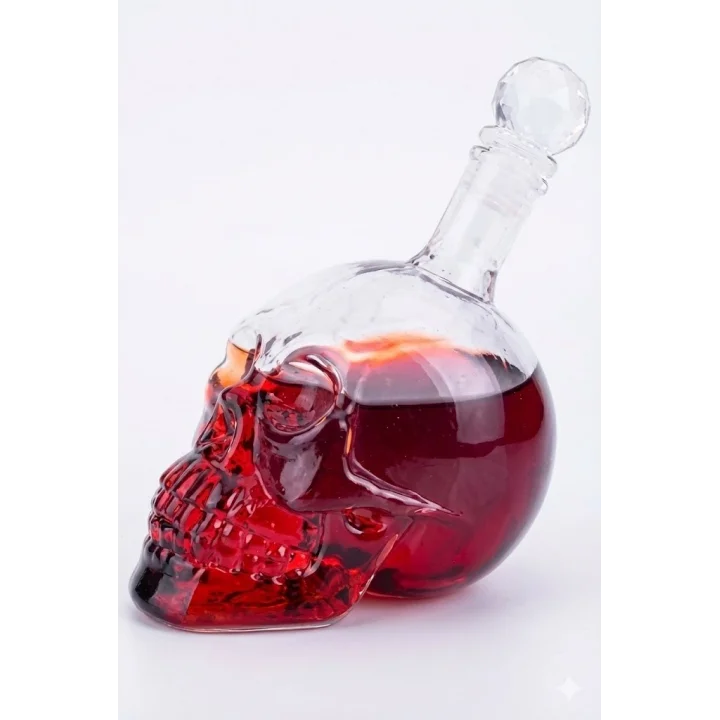 Mey İthalat® Crystal Head Kuru Kafa Cam Şişe Viski Likör Hediyelik Sürahi (1000 ML)