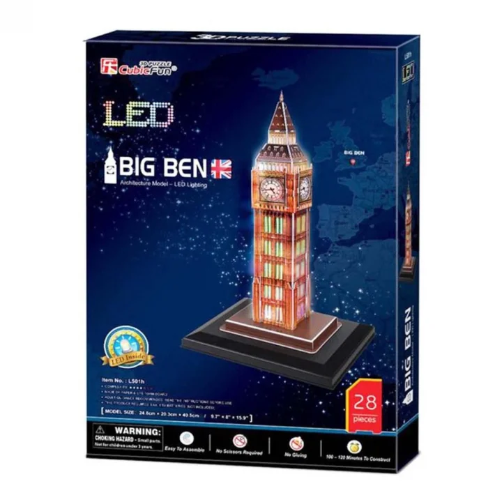 Mey İthalat®  Cubic Fun 28 Parça 3D Puzzle Big Ben Saat Kulesi