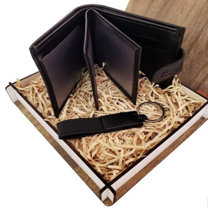 Mey İthalat®  Cüzdan Anahtarlık Ahşap Kutulu Set