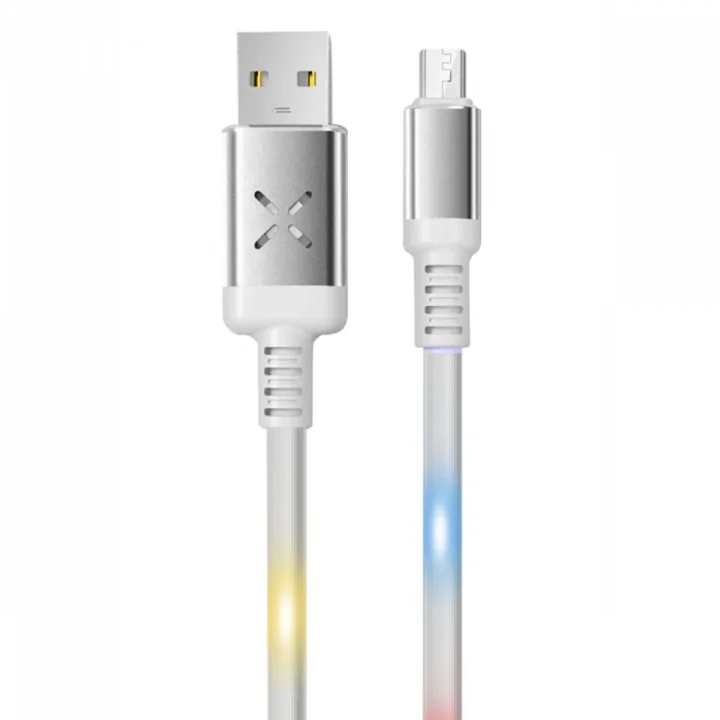 Mey İthalat®  DC09 Ses Duyarlı Işıklı Micro USB Kablo 1M 2A - Beyaz