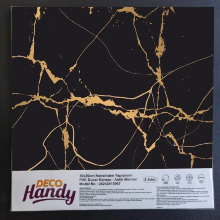 Mey İthalat® DecoHandy Yapışkanlı Pvc Yer Karosu 30x30cm 4Lü Paket - Black Edition 0,36m2
