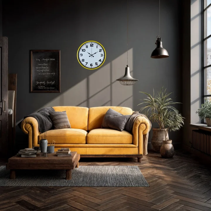 Mey İthalat® Dekoratif 36 Cm Sarı Duvar Saati