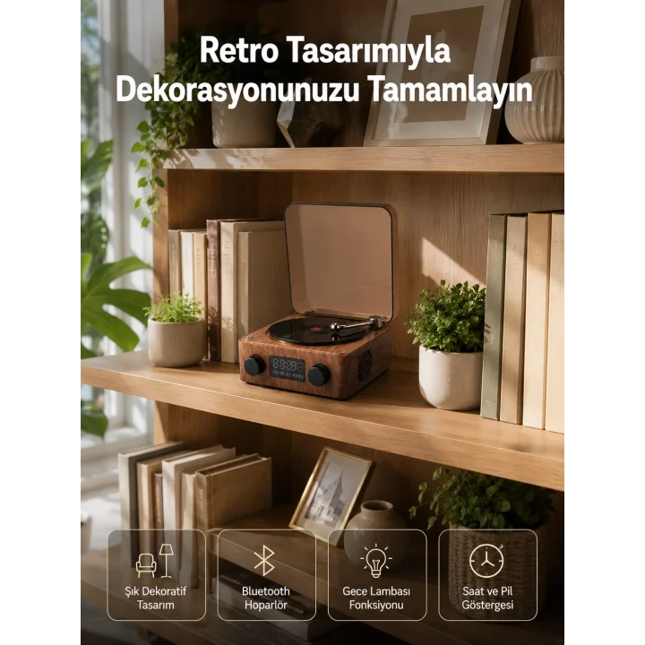 Mey İthalat® Dekoratif Gece Işıklı Bluetooth Hoparlör – Saatli Tasarım Yeni Nesil