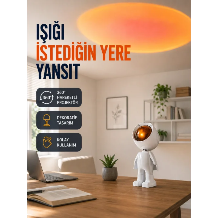 Mey İthalat® Dekoratif Gün Batımı Işığı – Astronot Figürlü Yeni Nesil