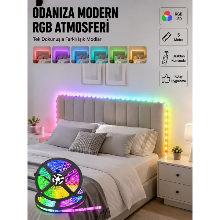 Mey İthalat® Dekoratif Kumandalı Şerit LED 5 Metre
