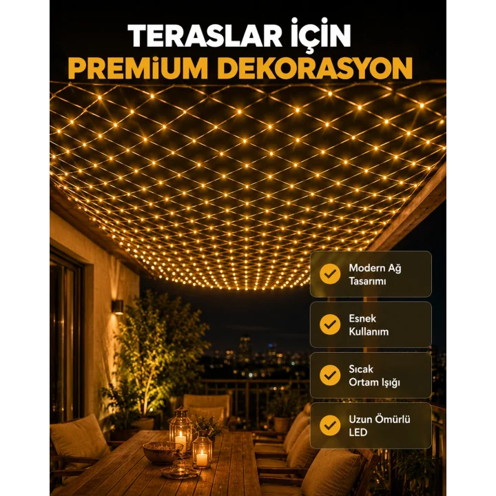 Mey İthalat® Dekoratif LED File Işık Ağ Tasarımlı Balkon Bahçe ve Oda Aydınlatması
