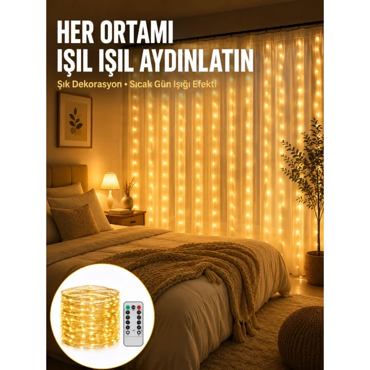 Mey İthalat® Dekoratif Perde Peri Led Günışığı Renk 8 Fonksiyonlu Işık Yeni Nesil