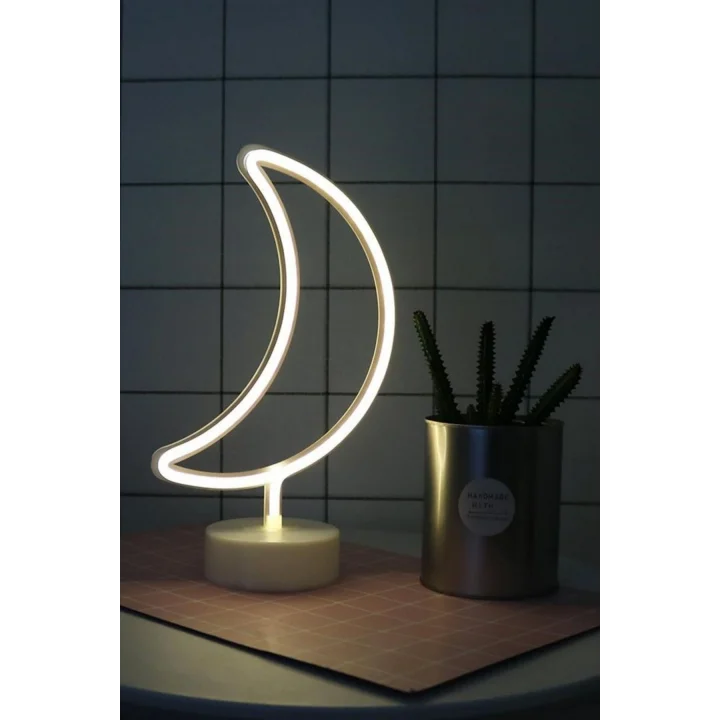 Mey İthalat®  Dekoratif Pilli Ay Tasarımlı 3D Neon Led Masa Ve Gece ası